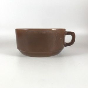 Vintage Fire King Soup Chili Bowl Brown D Handle Anchor Hocking Milk Glass